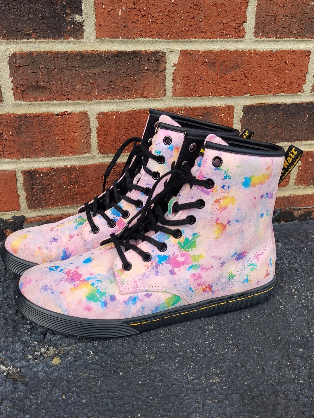 Dr. Martens Sheridan Pink Paint Splatter Shoes Size 10